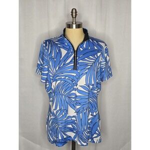 Tail White Label Women’s Quarter Zip Golf Top Blue Palm Print Size L Preppy